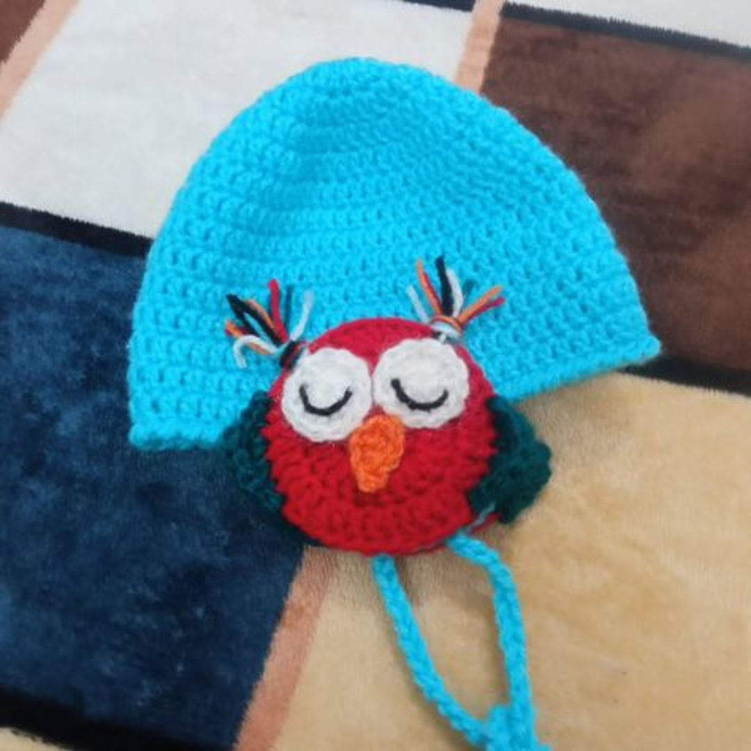 Handmade Woollen Cap with Double Warmer Owl Earflaps