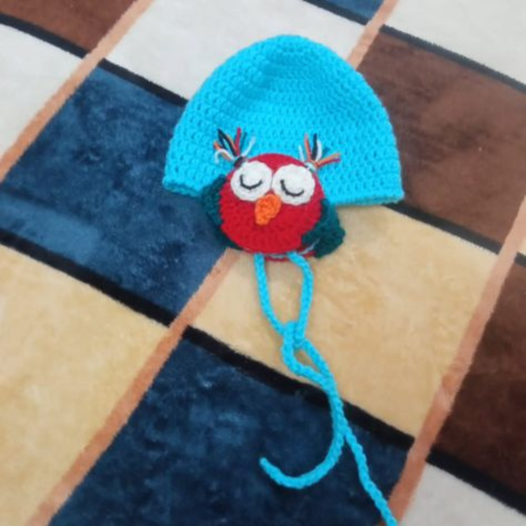 Handmade Woollen Cap with Double Warmer Owl Earflaps